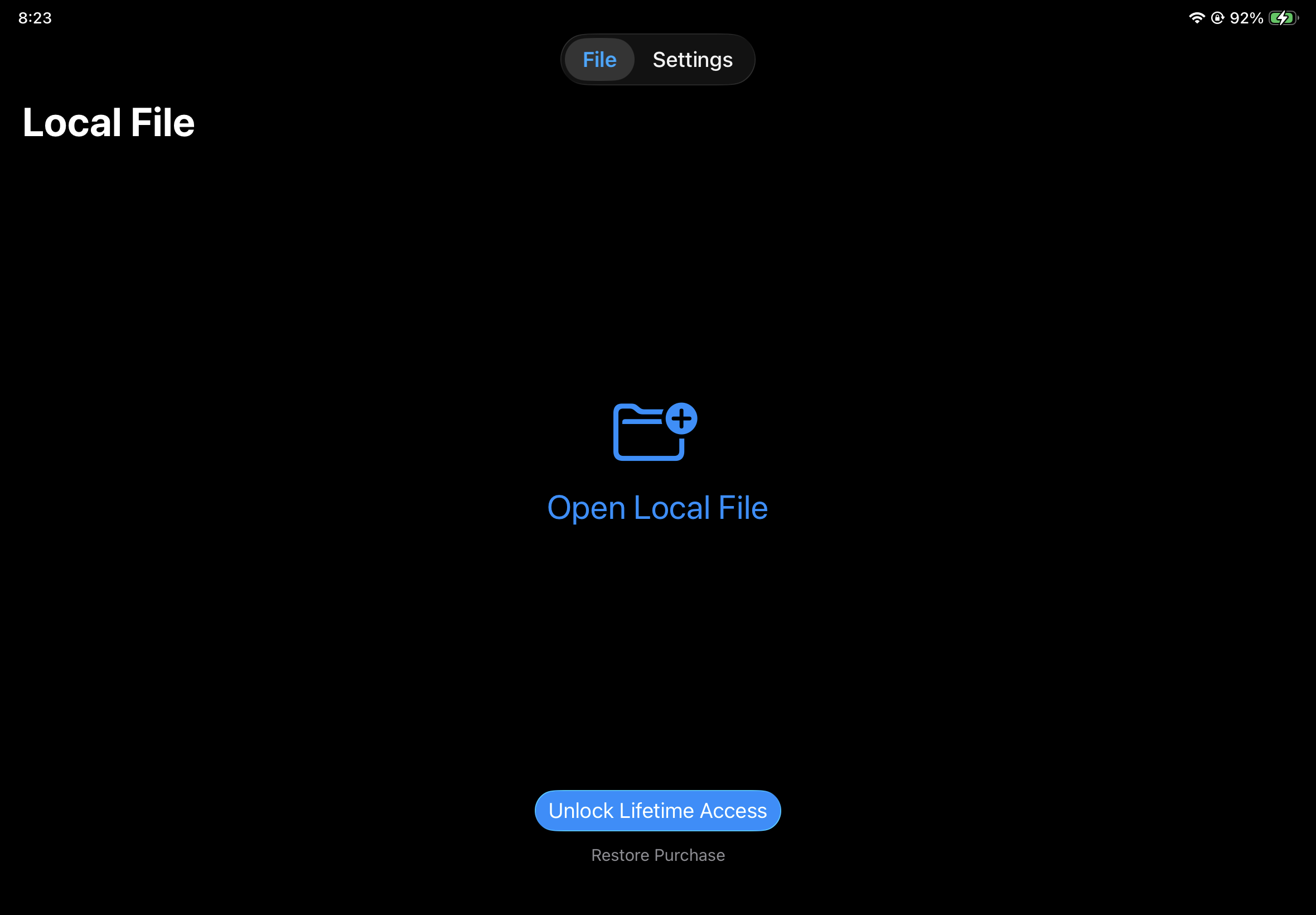 Open local file screen