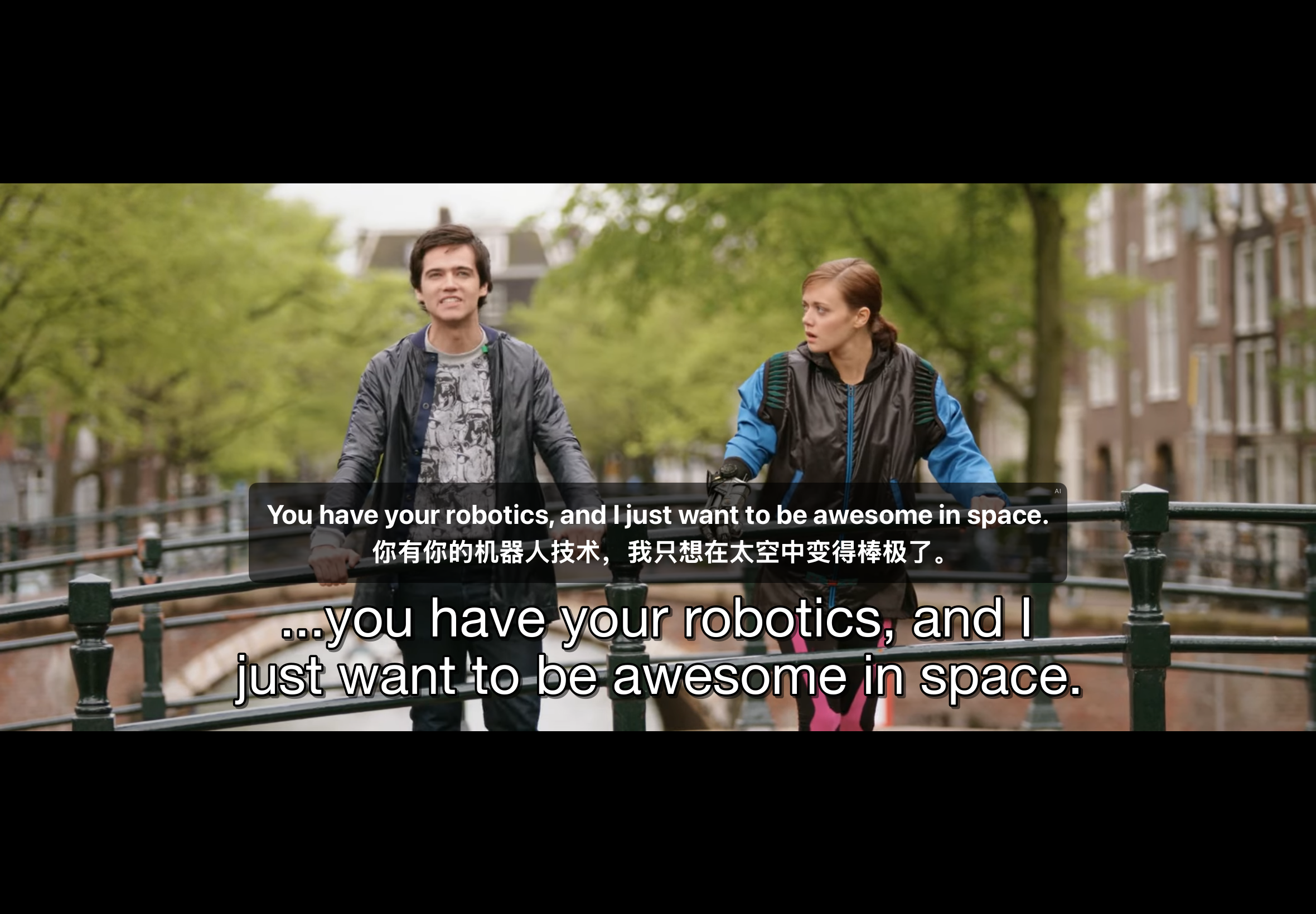 Bilingual subtitles over a video